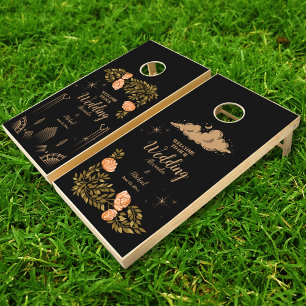 Celestial Midnight Black Stars Wedding Cornhole Set