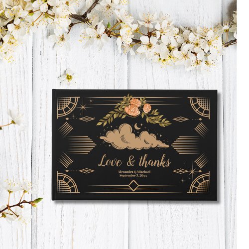 Celestial Midnight Black Stars Wedding Guest Book