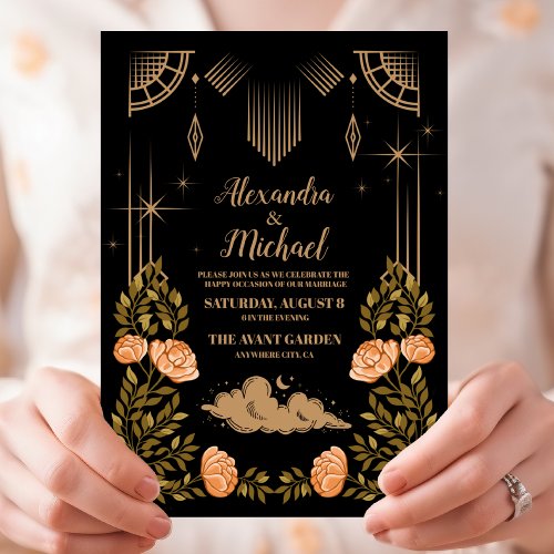 Celestial Midnight Black Stars Wedding Invitation