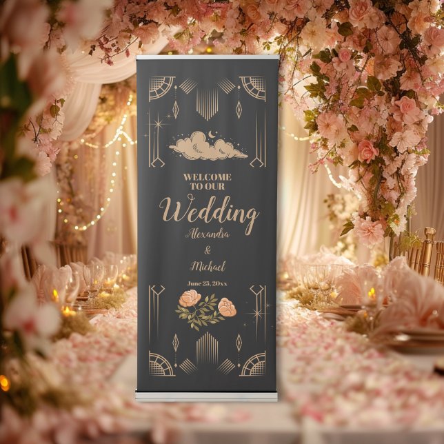 Celestial Midnight Black Stars Wedding Retractable Banner (Creator Uploaded)