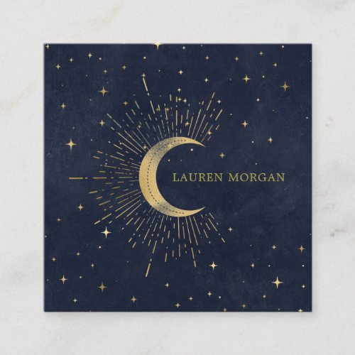 Celestial Midnight Blue Crescent Moon Square Business Card