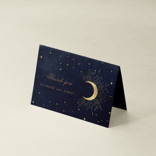 Celestial Midnight Blue Gold Stars Thank You Card
