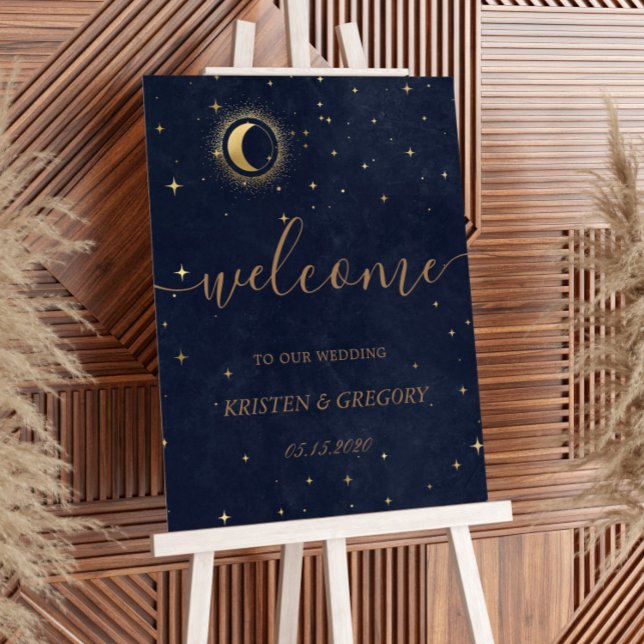 Celestial Midnight Blue Gold Wedding Welcome  Foam Board (Creator Uploaded)
