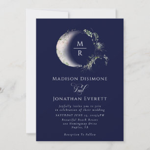 Celestial Midnight Blue Moon Wedding Invitation