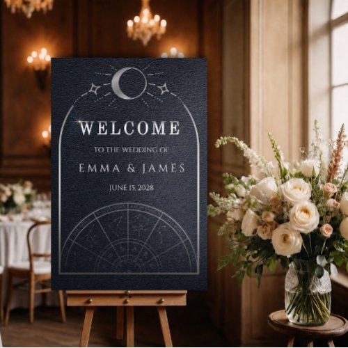 Celestial Midnight Blue Silver Foil Welcome Foam Board