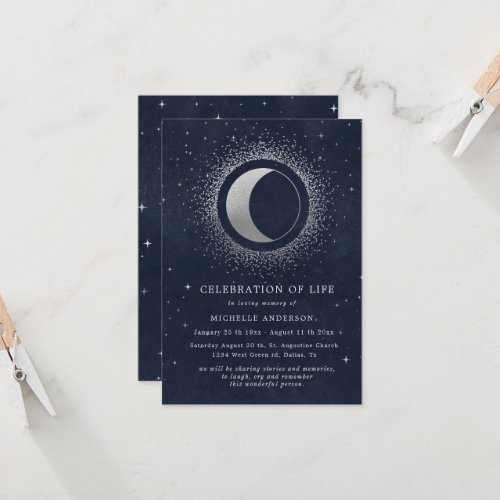 Celestial Midnight Blue Stars Celebration of Life Invitation