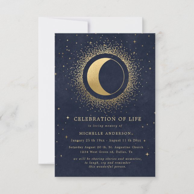 celestial midnight blue stars celebration of life  invitation (Front)