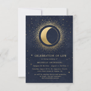 celestial midnight blue stars celebration of life invitation