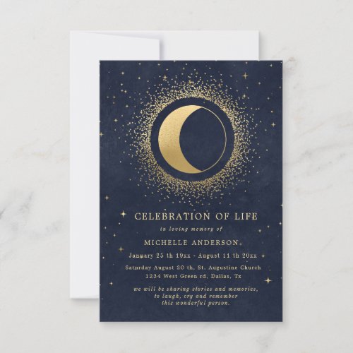 celestial midnight blue stars celebration of life  invitation