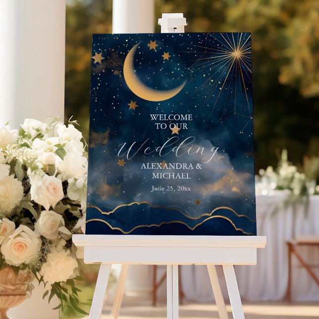 Celestial Midnight Blue Stars Moon Wedding Foam Board (Creator Uploaded)