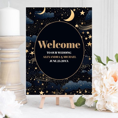 Celestial Midnight Blue Stars Moon Wedding Foam Board