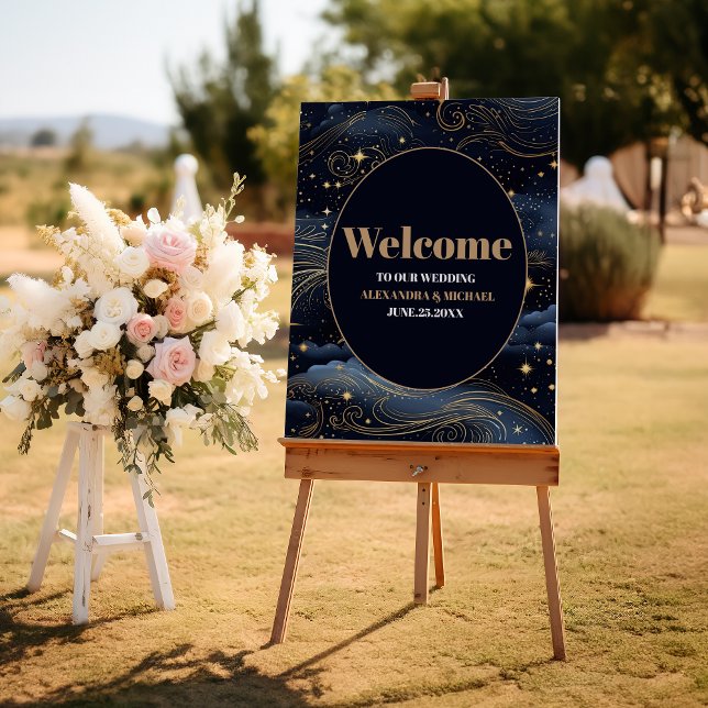 Celestial Midnight Blue Stars Moon Wedding Foam Board (Creator Uploaded)