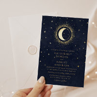 Celestial Midnight Blue Stars Moon Wedding