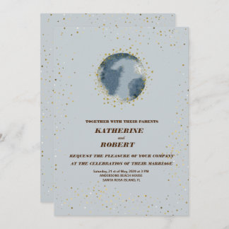 celestial midnight blue stars moon Wedding Invita Invitation