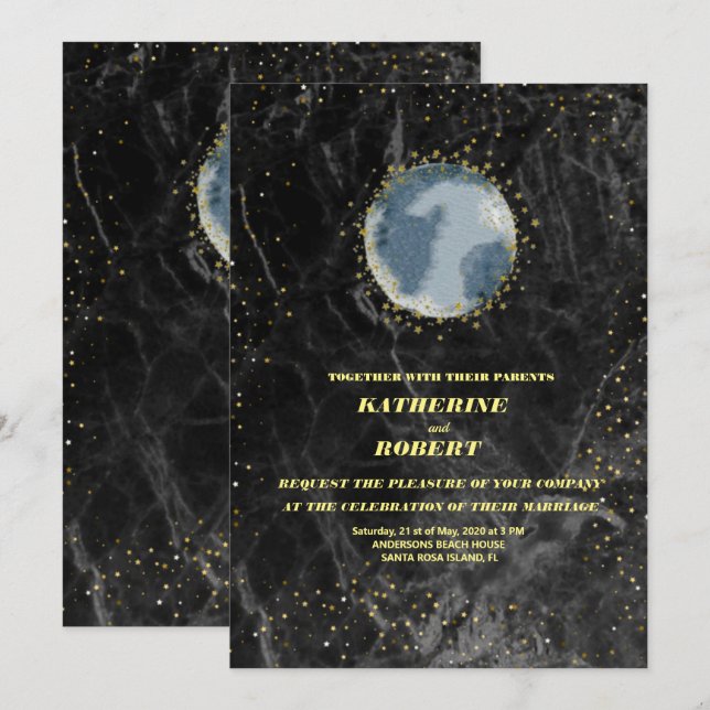 celestial midnight blue stars moon Wedding  Invita Invitation (Front/Back)