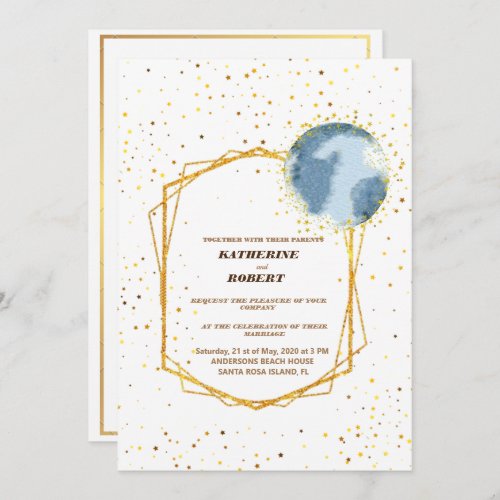 celestial midnight blue stars moon Wedding Invitat Invitation