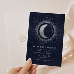 Celestial Midnight Blue Stars Photo Save The Date Invitation
