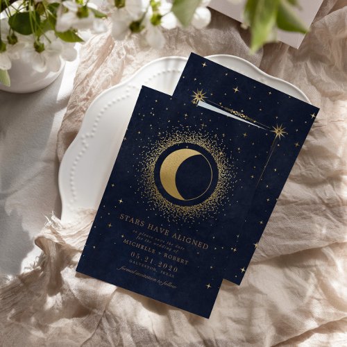 Celestial Midnight Blue Stars Photo Save The Date Invitation