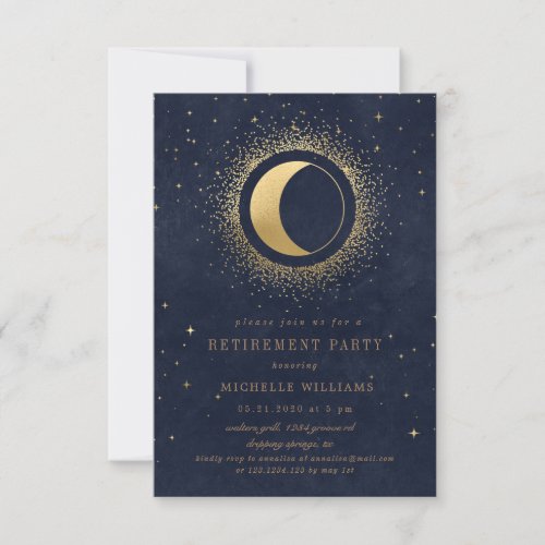 celestial midnight blue stars retirement party invitation