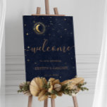 Celestial Midnight Crescent Gold Wedding Welcome Framed Art at Zazzle