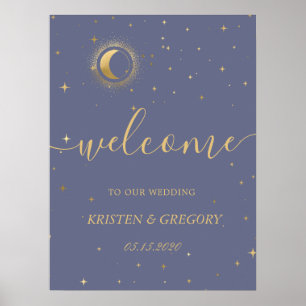 celestial midnight crescent gold Wedding Welcome Poster