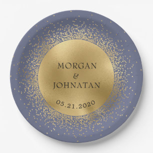 celestial midnight gold moon  paper plate