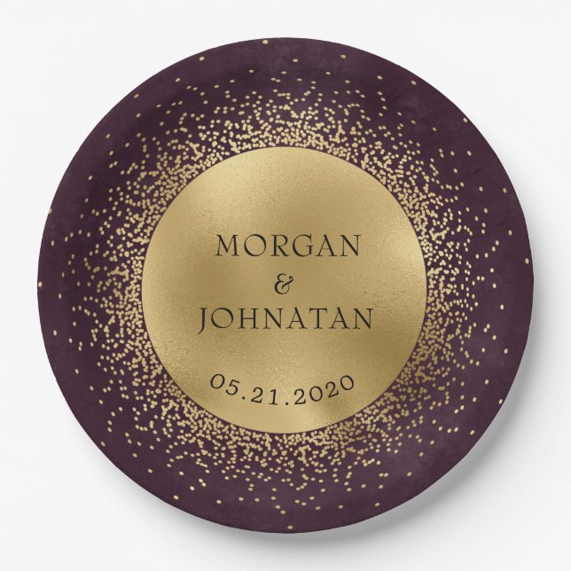 celestial midnight gold moon  paper plates (Front)