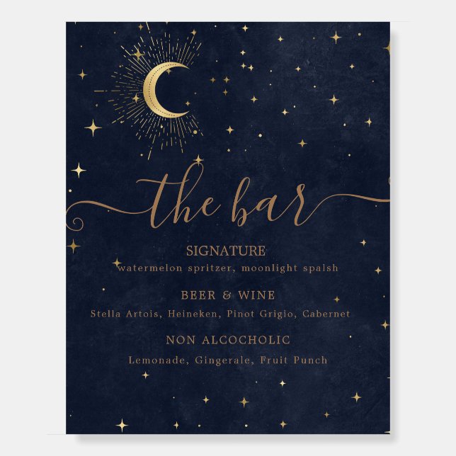 Celestial Midnight Gold Moon Quinceañera Bar Foam Board (Front)