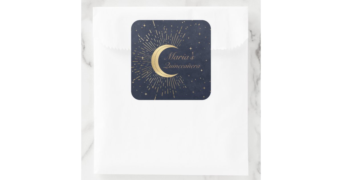 Celestial Midnight Gold Moon Quinceañera Square Sticker