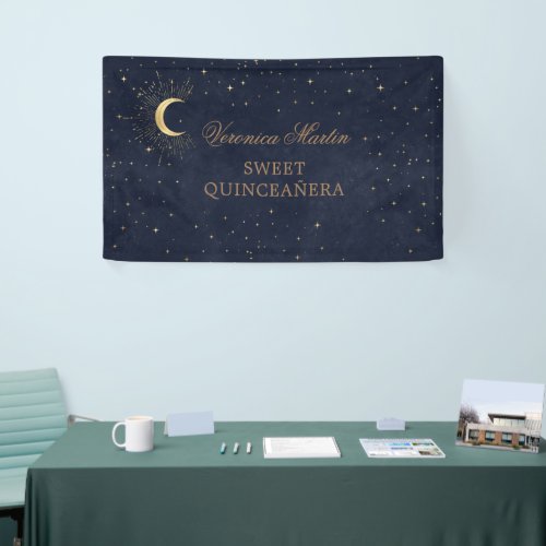 celestial midnight gold moon Quinceaera welcome Banner