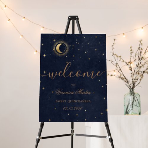 celestial midnight gold moon Quinceaera welcome Foam Board