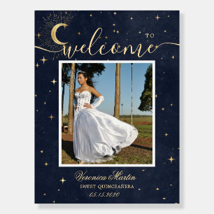 Celestial Midnight Gold Moon Quinceañera Welcome Foam Board