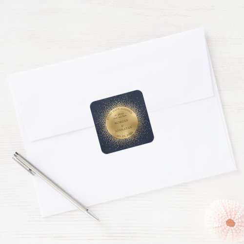 Celestial Midnight Gold Moon Save The Date Square Sticker
