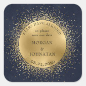 Celestial Midnight Gold Moon Save The Date Square Sticker (Front)