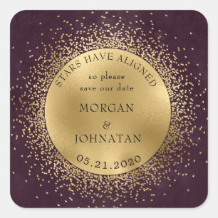 celestial midnight gold moon save the date square sticker