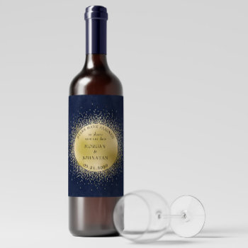 Celestial Midnight Gold Moon Save The Date Wine Label by WorldOfAntares at Zazzle