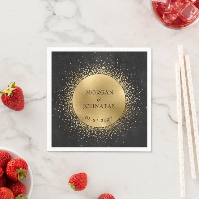 Celestial Midnight Gold Moon Wedding Napkins (Insitu)