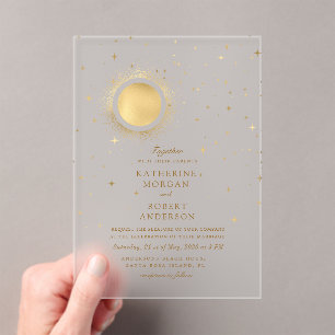 Celestial Midnight Moon Wedding Acrylic Invitations
