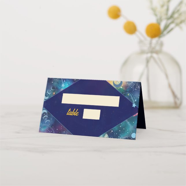 celestial midnight moon wedding place card (Front)