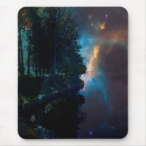 Celestial Midnight on the blue lake shore Mouse Pad