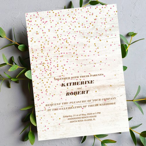 celestial midnight pink gold stars Wedding  Invitation