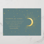 celestial midnight sage gold stars Wedding Foil Invitation<br><div class="desc">Our "celestial gold" collection features beautiful crescent moon with gold stars in various designs on a velvet midnight blue background paired with elegant fonts. Easy to you to customize and you can choose among many items from this collection in our store.</div>