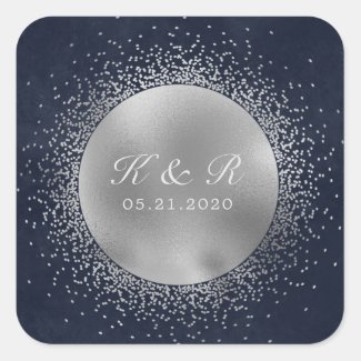 celestial midnight silver moon Wedding Square Sticker