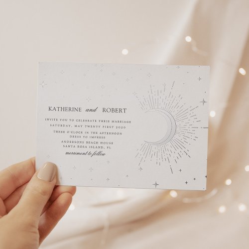 Celestial Midnight Silver Stars Wedding Foil Invitation