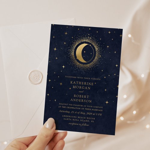 Celestial Midnight Stars Budget Photo Wedding Invitation