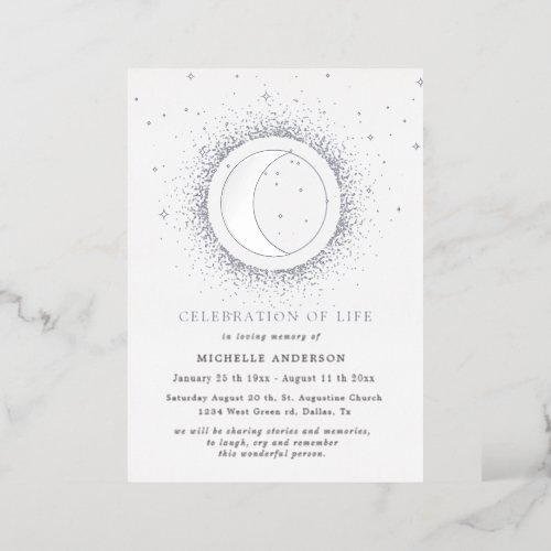 celestial midnight stars celebration of life foil  foil invitation