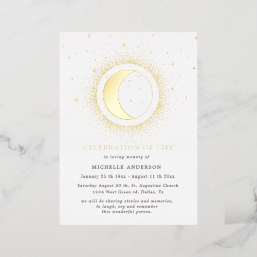 celestial midnight stars celebration of life foil invitation