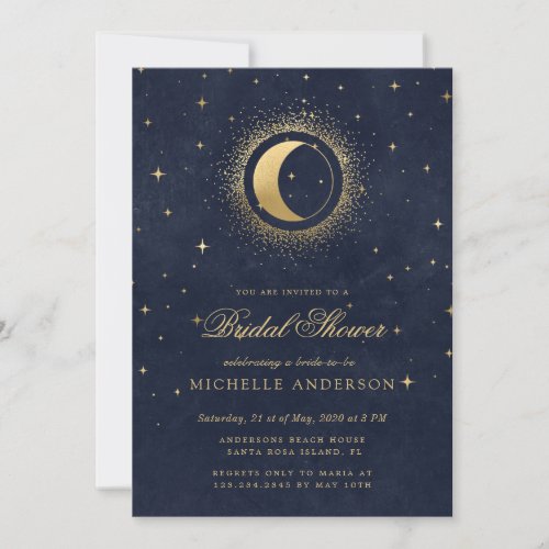 Celestial Midnight Stars QR Code Bridal Shower Invitation