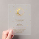 Celestial Midnight Stars Wedding Acrylic Invitations<br><div class="desc">Our "Celestial Gold Wedding" collection features a beautiful crescent moon with gold stars in various designs on a velvet midnight blue background paired with elegant fonts. Easy to customize and you can choose among many more matching items from this collection in our store.</div>