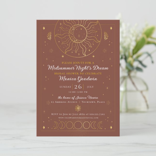 Celestial Midsummer Night's Dream Bridal Shower Invitation (Standing Front)